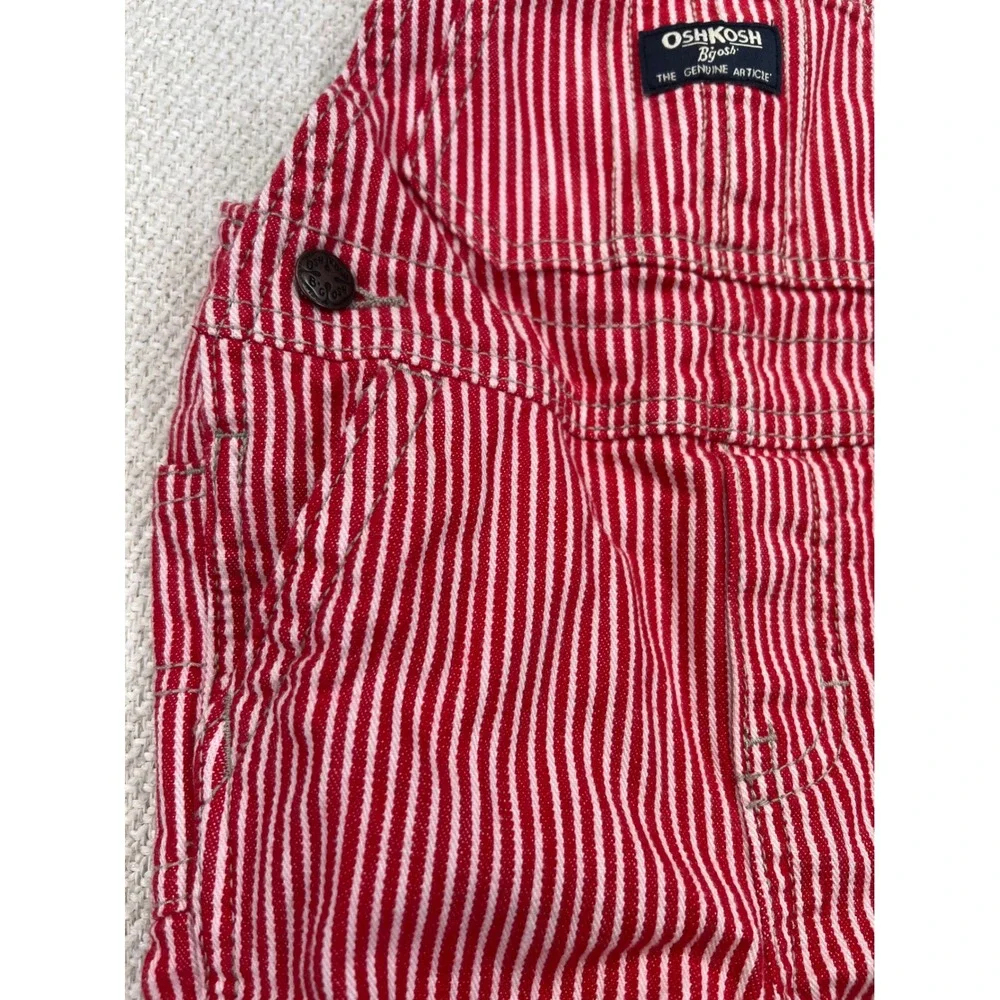 OshKosh B'gosh Overalls Kids 12m Red White Hickory Stripe Jersey Lined Dungarees